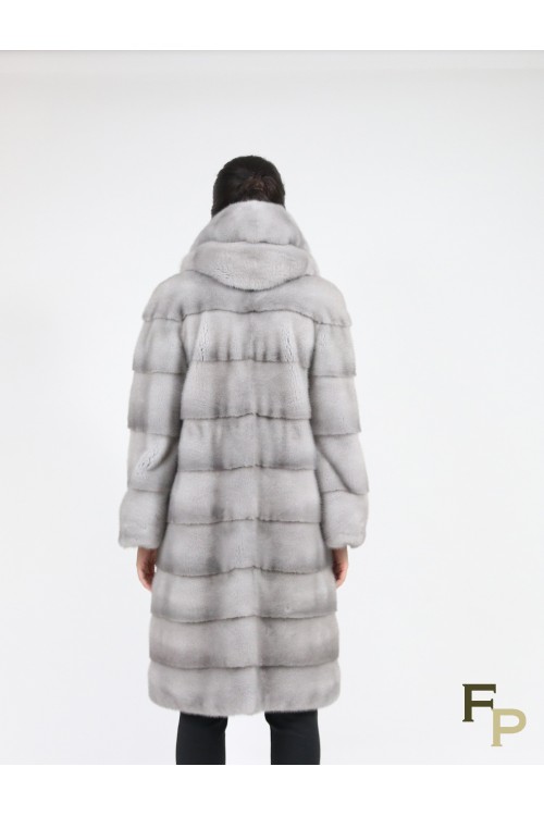 Grey Mink Fur Coat with Hood