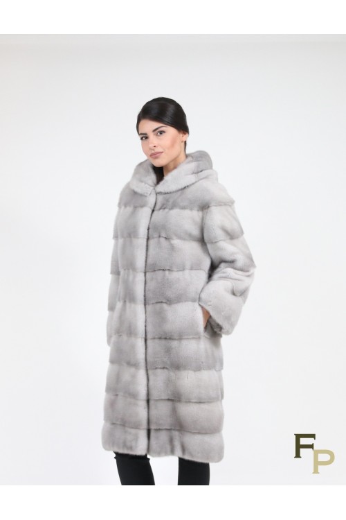 Manteau à Capuche en Fourrure de Vison Gris Sapphire