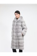 Grey Mink Fur Coat with Hood