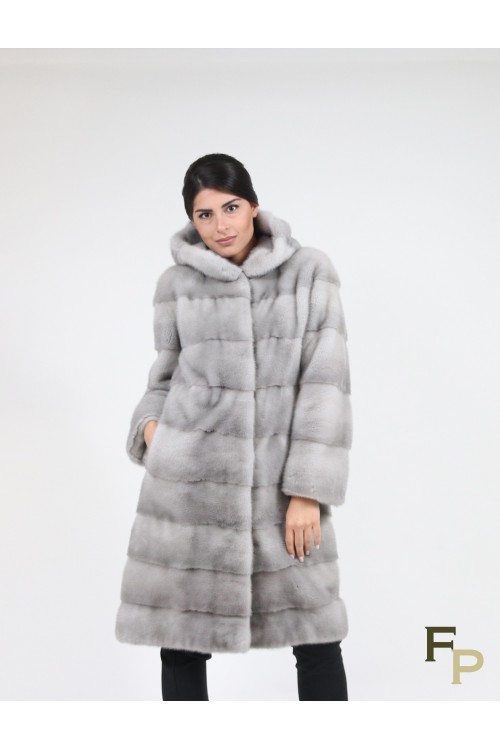 Grey Mink Fur Coat with Hood