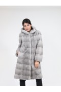 Grey Mink Fur Coat with Hood