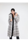 Grey Mink Fur Coat with Hood