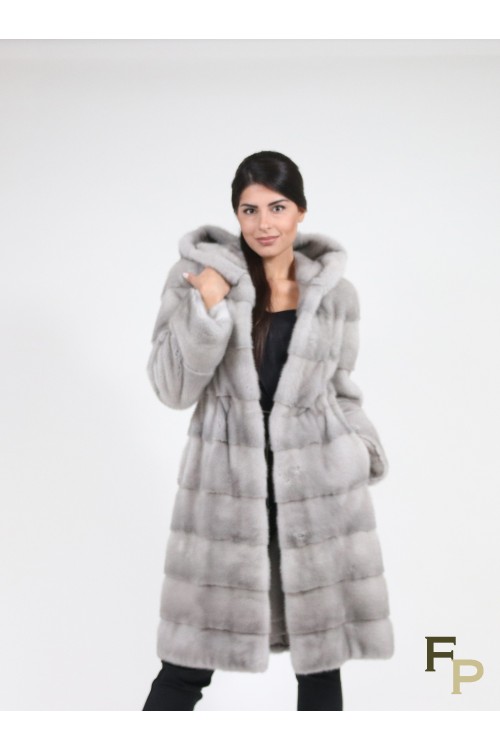 Grey Mink Fur Coat with Hood