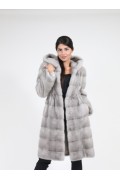 Grey Mink Fur Coat with Hood