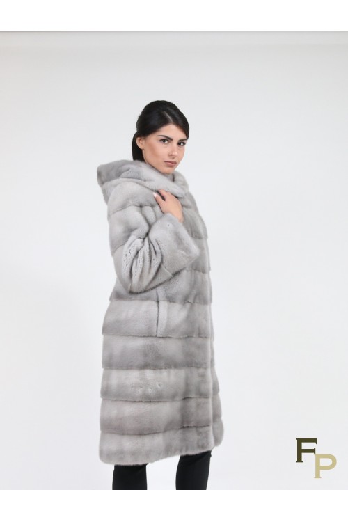 Grey Mink Fur Coat with Hood