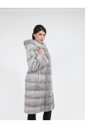 Grey Mink Fur Coat with Hood