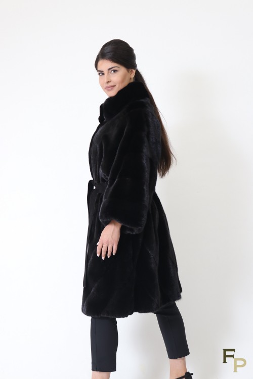 Grey Mink Fur Coat with Hood
