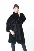 Grey Mink Fur Coat with Hood