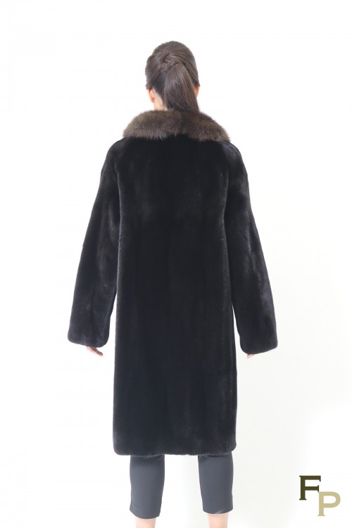 Fur Coat in Black Mink and Sable Collar