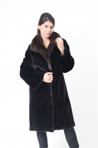 Fur Coat in Black Mink and Sable Collar