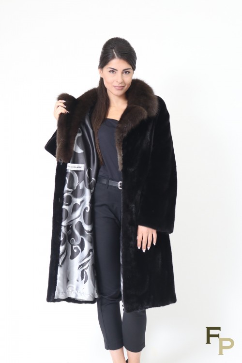 Fur Coat in Black Mink and Sable Collar