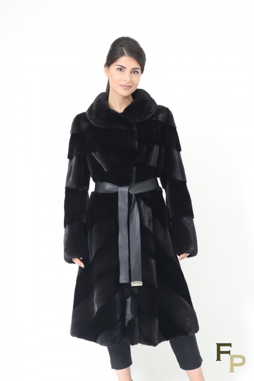 Diagonal Black Mink Fur Coat