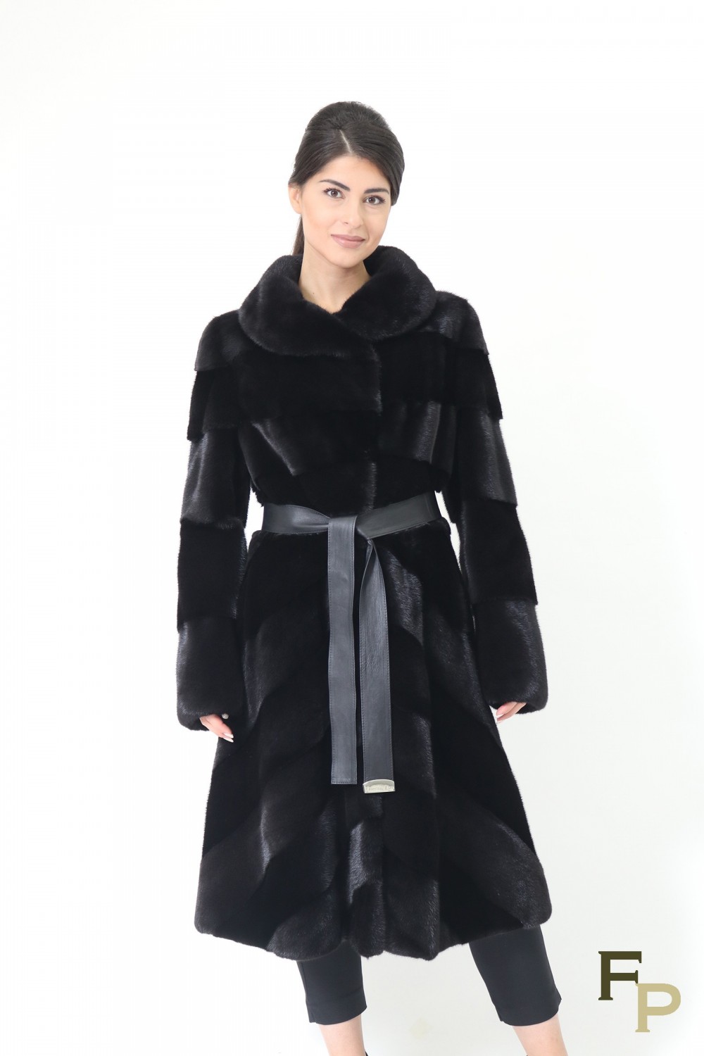 Long black mink fur coat sales