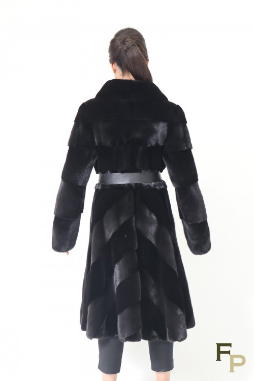 Diagonal Black Mink Fur Coat