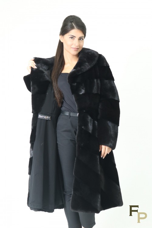 Manteau en Fourrure de Vison Noir Diagonal