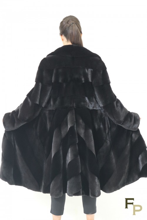 Diagonal Black Mink Fur Coat