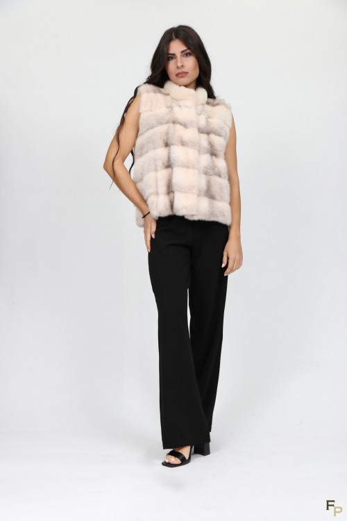 Gilet en Fourrure de Vison Beige Cross