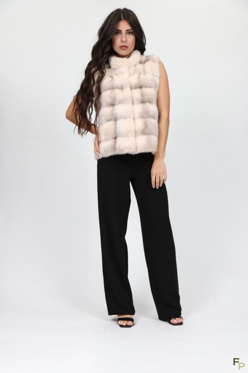 Beige Cross Mink Fur Vest