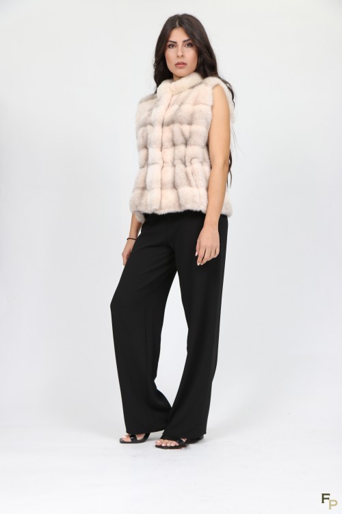 Gilet en Fourrure de Vison Beige Cross