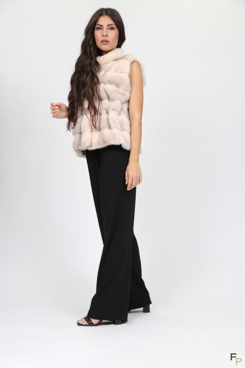 Gilet en Fourrure de Vison Beige Cross