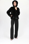 Black Hodded Jacket in Mink Fur