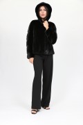 Black Hodded Jacket in Mink Fur