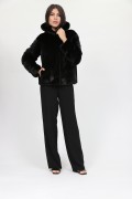 Black Hodded Jacket in Mink Fur