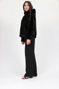 Black Hodded Jacket in Mink Fur