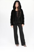 Black Hodded Jacket in Mink Fur