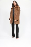 Manteau Laine et en Fourrure de Renard Camel