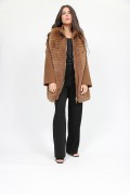 Manteau Laine et en Fourrure de Renard Camel