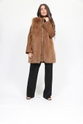 Manteau Laine et en Fourrure de Renard Camel