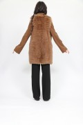 Manteau Laine et en Fourrure de Renard Camel