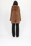 Manteau Laine et en Fourrure de Renard Camel