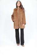 Manteau Laine et en Fourrure de Renard Camel