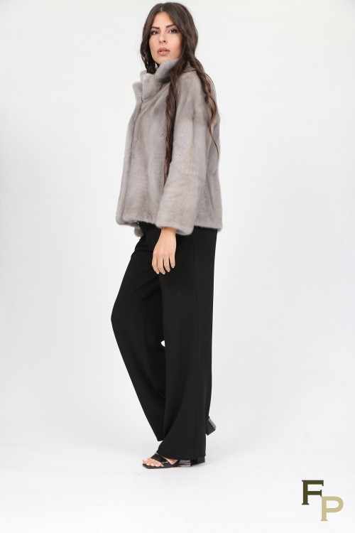 Mink Fur Jacket in Grey Sapphire Colour Classic Collar