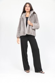 Mink Fur Jacket in Grey Sapphire Colour Classic Collar