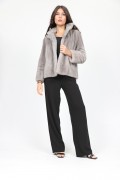 Veste en Fourrure de Vison Gris "Sapphire" Col classique