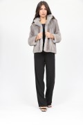 Veste en Fourrure de Vison Gris "Sapphire" Col classique