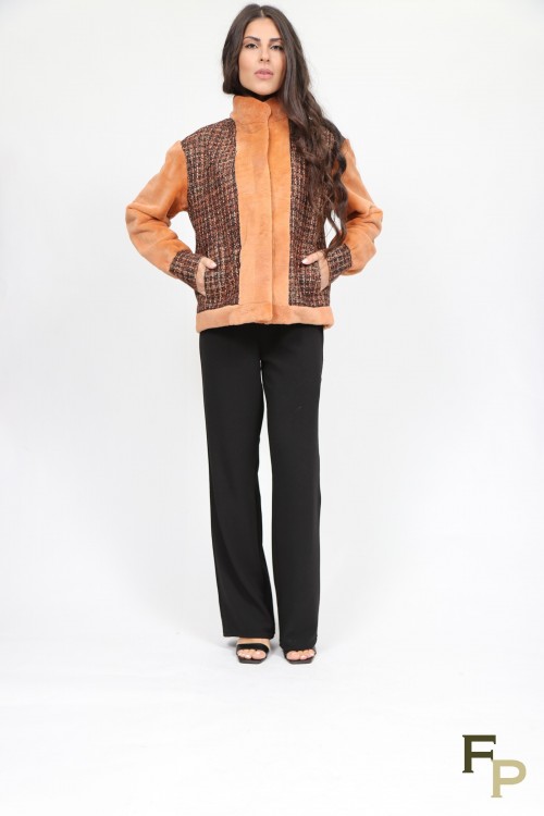 Veste en Fourrure de Vison Rasé et Tweed