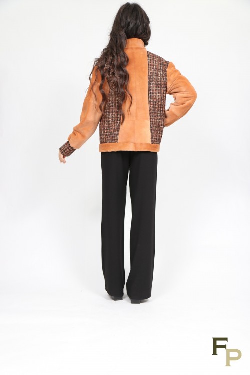 Shaved Mink Fur Jacket and Tweed Fabric