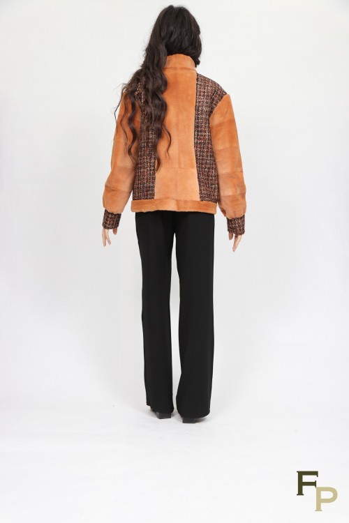 Shaved Mink Fur Jacket and Tweed Fabric
