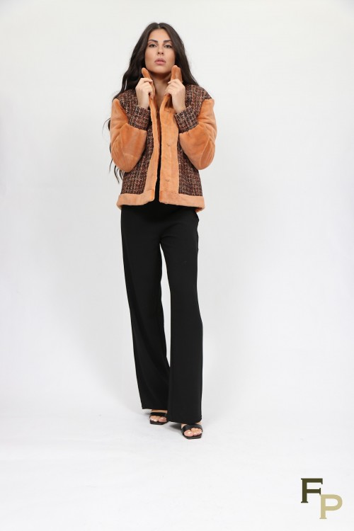 Shaved Mink Fur Jacket and Tweed Fabric