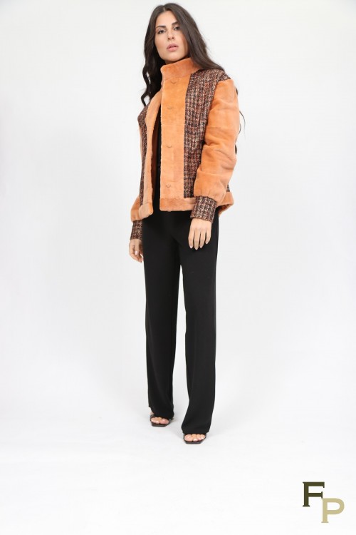 Shaved Mink Fur Jacket and Tweed Fabric