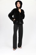 Veste en Fourrure de Vison Noir Black Velvet à Capuche