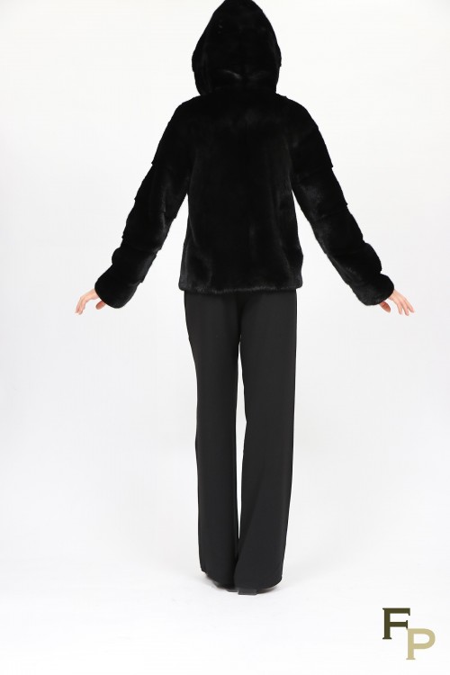 Shaved Mink Fur Jacket and Tweed Fabric