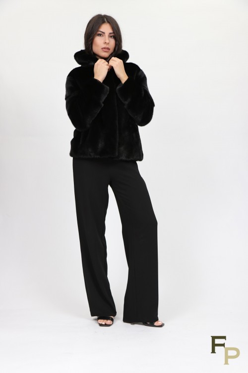 Shaved Mink Fur Jacket and Tweed Fabric