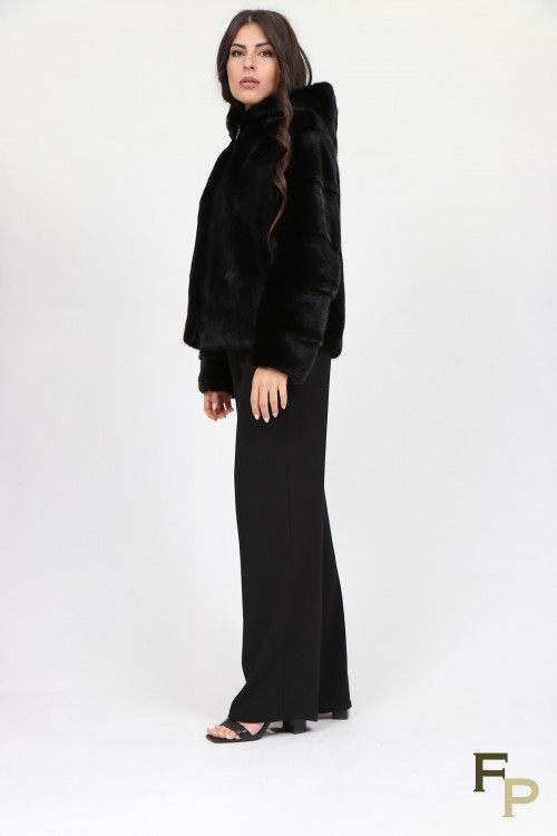 Shaved Mink Fur Jacket and Tweed Fabric