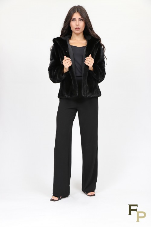 Shaved Mink Fur Jacket and Tweed Fabric