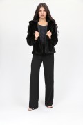 Shaved Mink Fur Jacket and Tweed Fabric